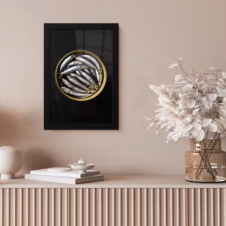 Sardines - Vissen - Rond - Zwart fotolijst zwart zonder passe partout klein -sfeer5