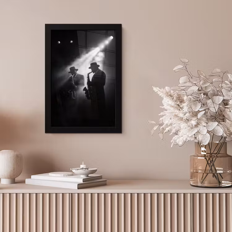 Saxofonisten - Hoeden - Rook - Licht fotolijst zwart zonder passe partout klein -sfeer5