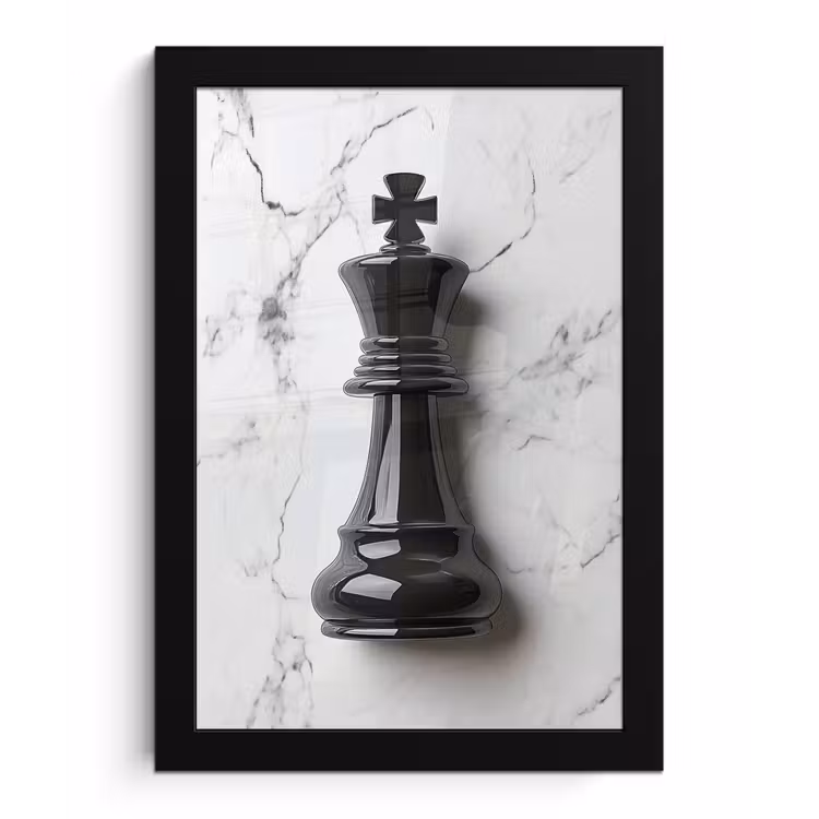 Schaakstuk - Koning - Zwart - Marmer fotolijst zwart zonder passe partout klein -3d