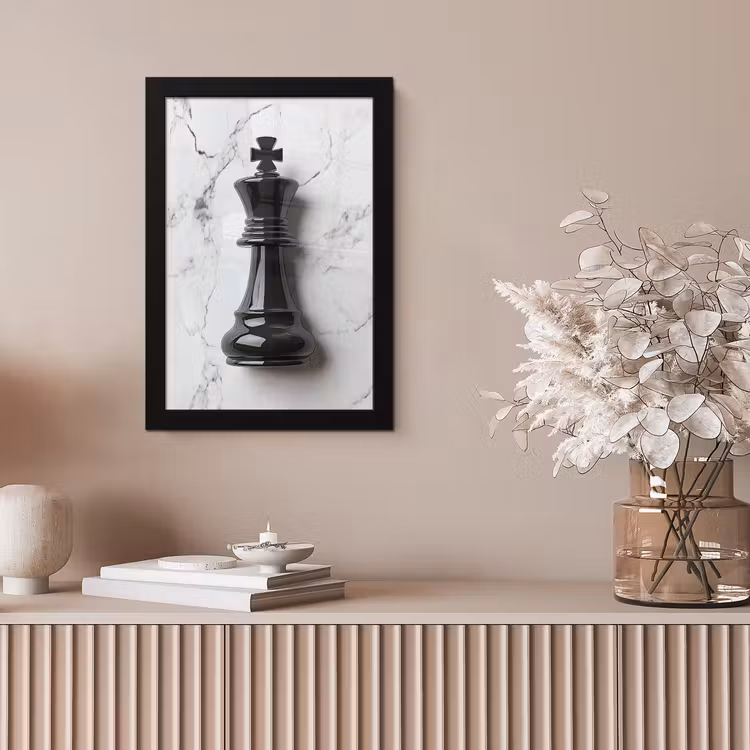 Schaakstuk - Koning - Zwart - Marmer fotolijst zwart zonder passe partout klein -sfeer5