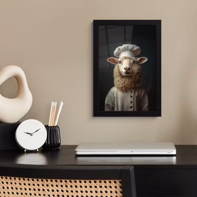 Schaap - Wol - Kok fotolijst zwart zonder passe partout klein -sfeer1