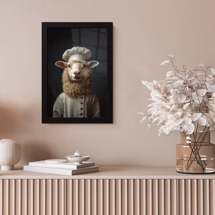Schaap - Wol - Kok fotolijst zwart zonder passe partout klein -sfeer5