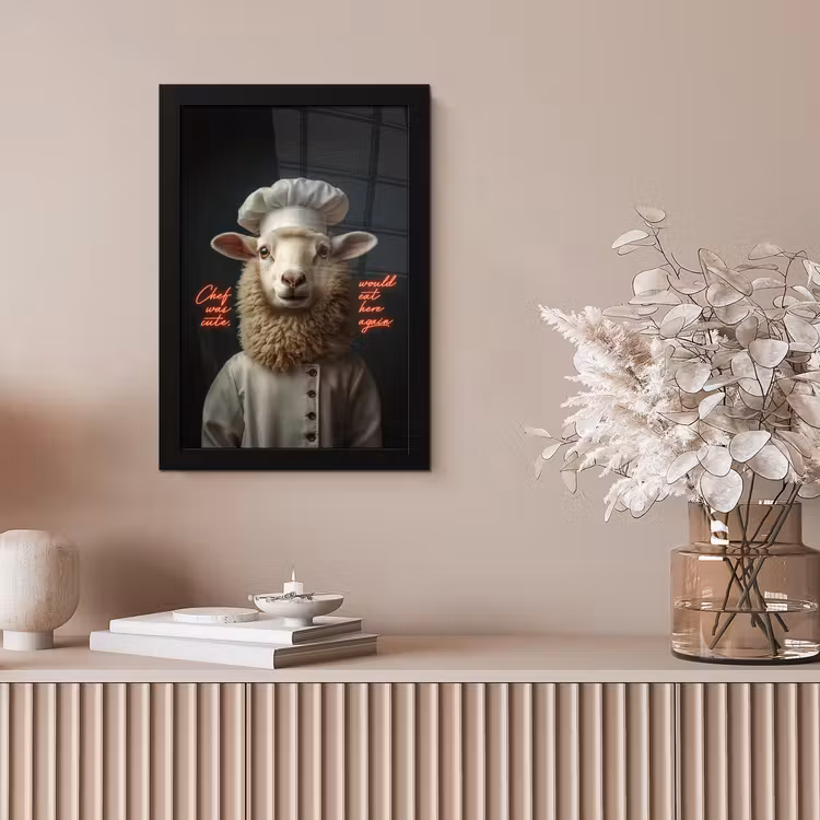 Schaap - Kokskleding - Neon - Quote fotolijst zwart zonder passe partout klein -sfeer5