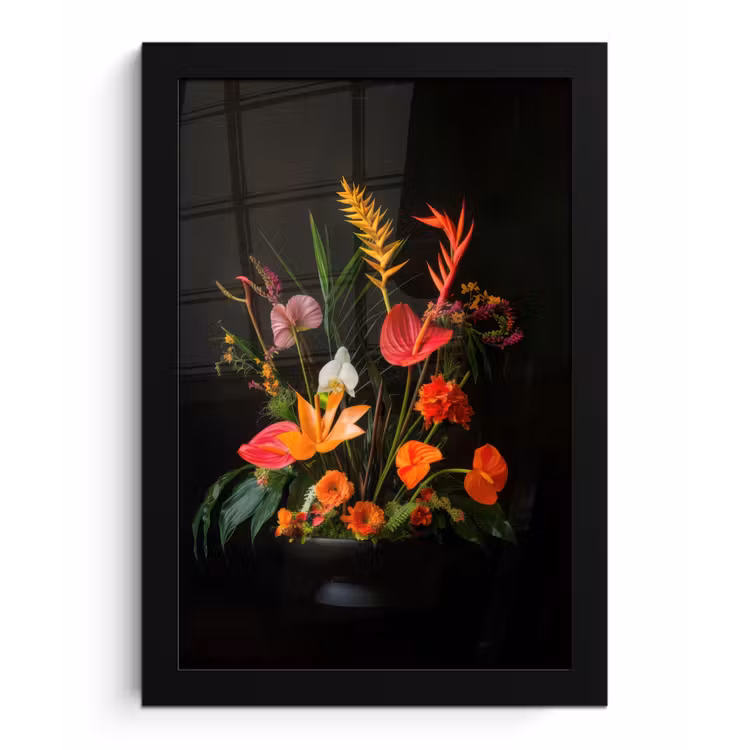Schaal - Boeket - Bloemen fotolijst zwart zonder passe partout klein -3d