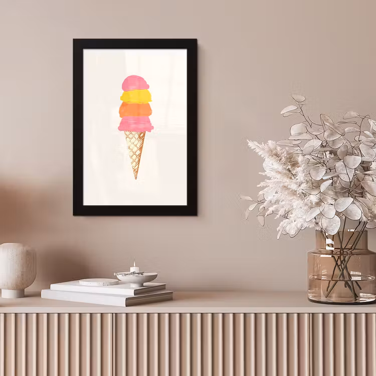 Schepijs - Hoorntje - Illustratie - Minimalistisch fotolijst zwart zonder passe partout klein -sfeer5
