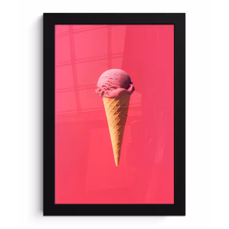 Schepijs - Roze - Hoorntje fotolijst zwart zonder passe partout klein -3d