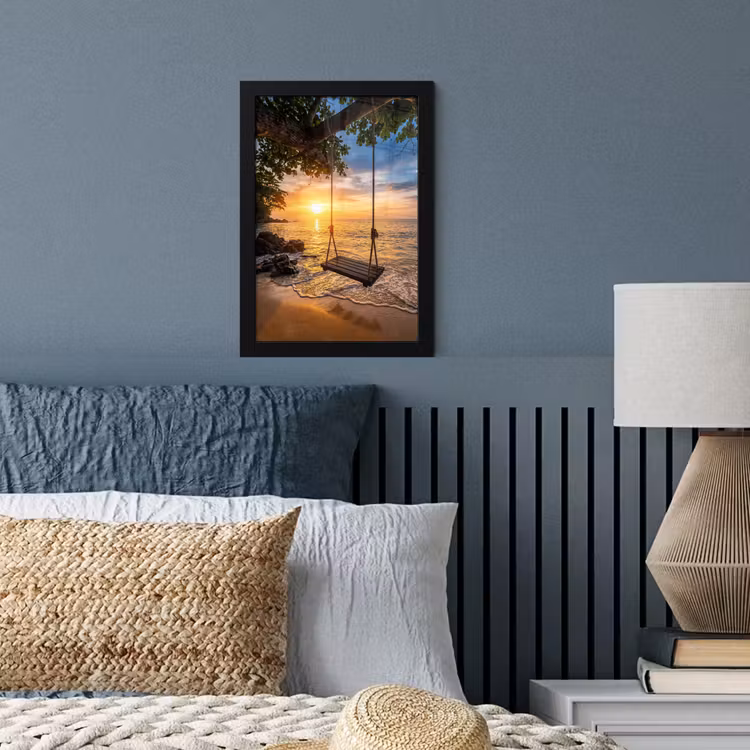 Schommel - Strand - Zonsondergang - Natuur - Oranje fotolijst zwart zonder passe partout klein -sfeer3