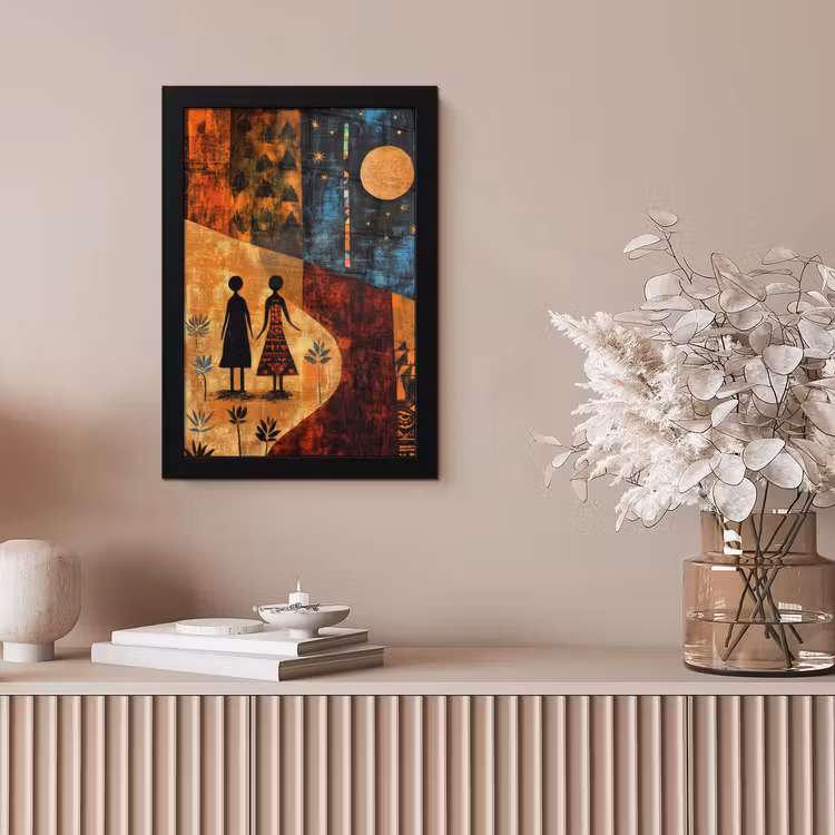 Silhouetten - Abstract - Zon - Maan fotolijst zwart zonder passe partout klein -sfeer5