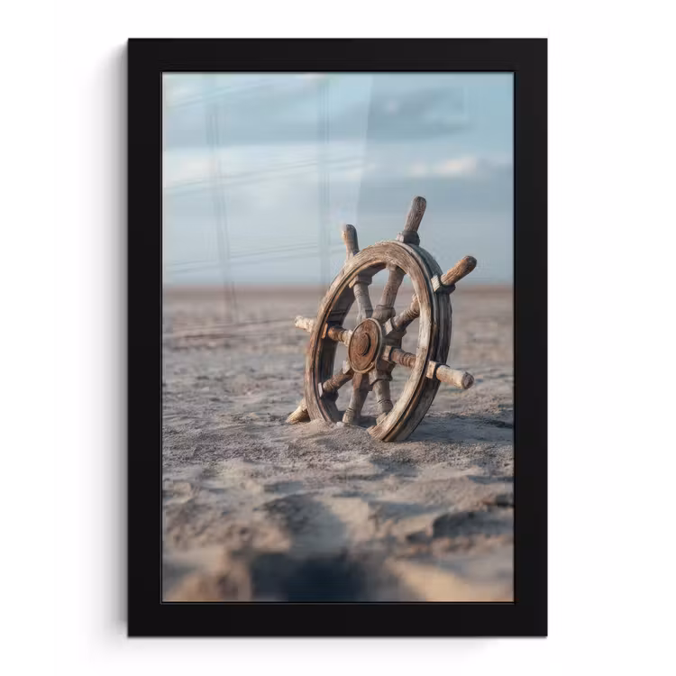 Scheepsstuur - Hout - Bruin - Zand fotolijst zwart zonder passe partout klein -3d