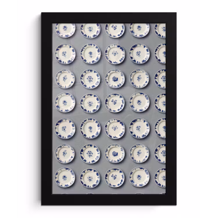 Borden - Bloemen - Blauw - Wit fotolijst zwart zonder passe partout klein 224 -3d