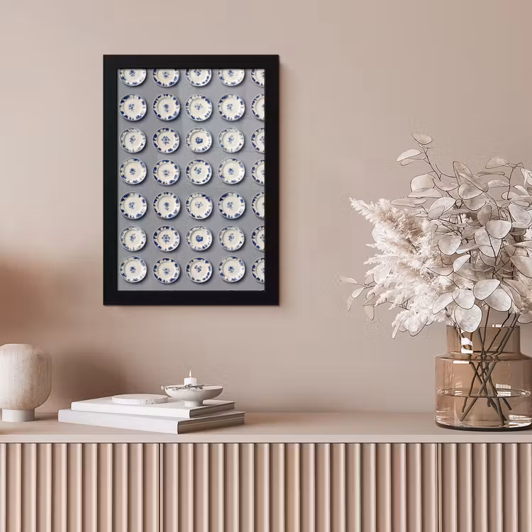 Borden - Bloemen - Blauw - Wit fotolijst zwart zonder passe partout klein 224 -sfeer5