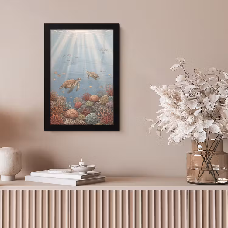 Schildpad - Onderwater - Natuur - Illustratie fotolijst zwart zonder passe partout klein -sfeer5