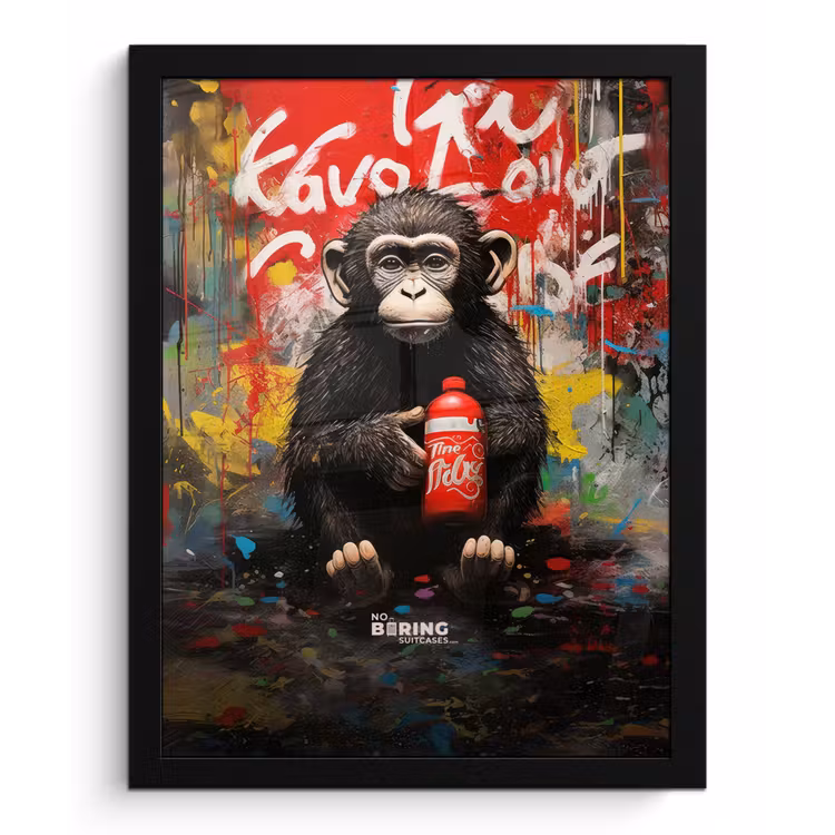 Chimpansee voor graffiti muur fotolijst zwart zonder passe partout klein -3d
