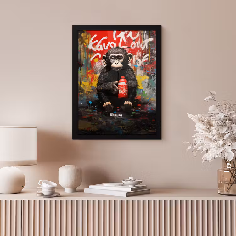 Chimpansee voor graffiti muur fotolijst zwart zonder passe partout klein -sfeer5