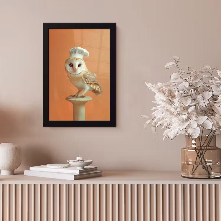 Kerkuil - Koksmuts - Oranje - Vogel fotolijst zwart zonder passe partout klein -sfeer5