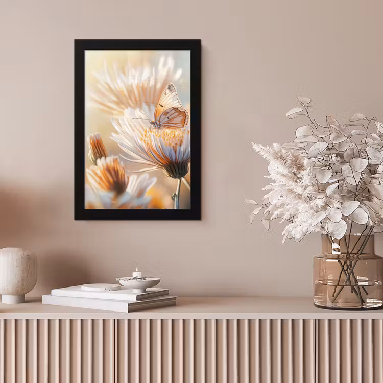 Vlinder - Bloem - Oranje fotolijst zwart zonder passe partout klein -sfeer5