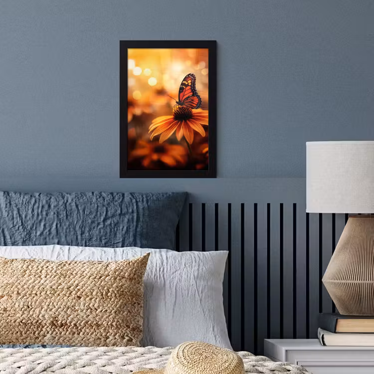 Vlinder - Bloemen - Oranje fotolijst zwart zonder passe partout klein -sfeer3