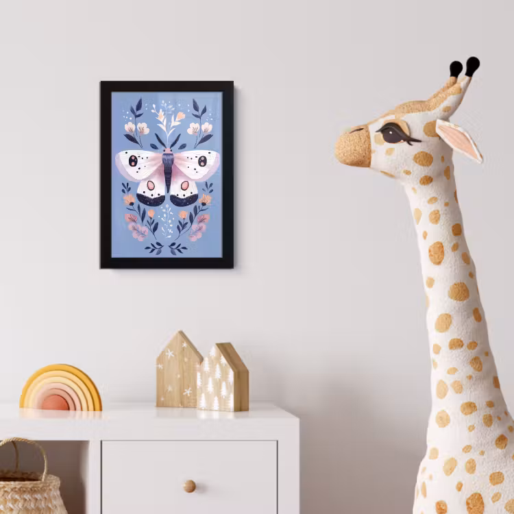 Vlinder - Vleugels - Stippen - Bloemen fotolijst zwart zonder passe partout klein -usfeer4_kinderkamer
