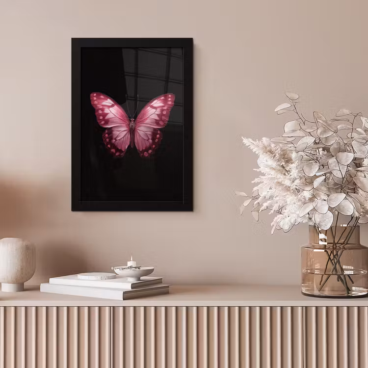 Vlinder - Fuchsia - Grafisch fotolijst zwart zonder passe partout klein -sfeer5