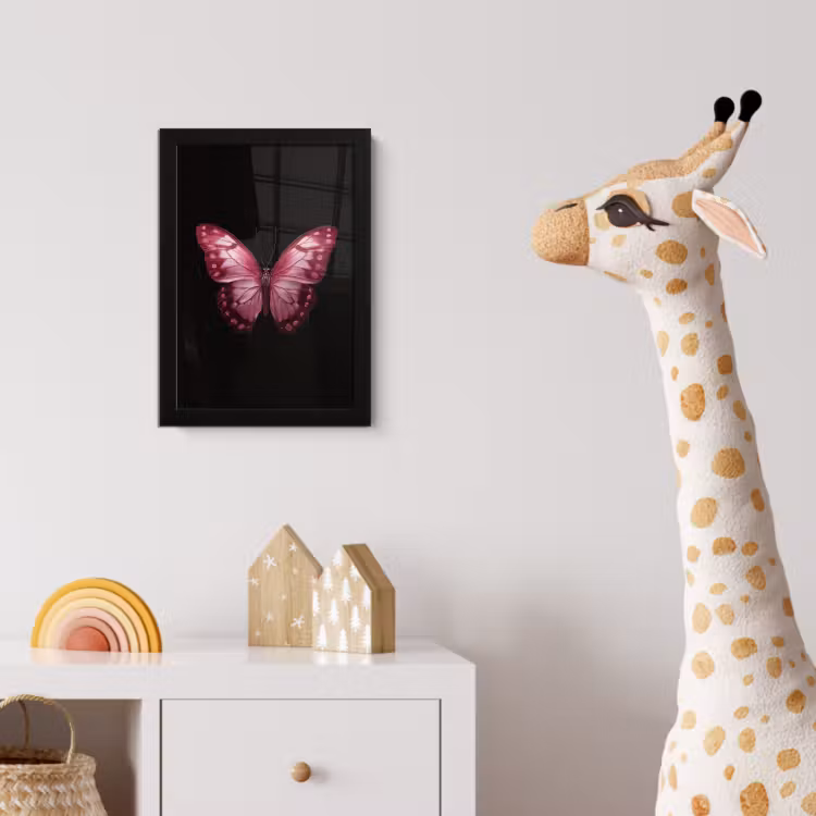 Vlinder - Fuchsia - Grafisch fotolijst zwart zonder passe partout klein -usfeer4_kinderkamer