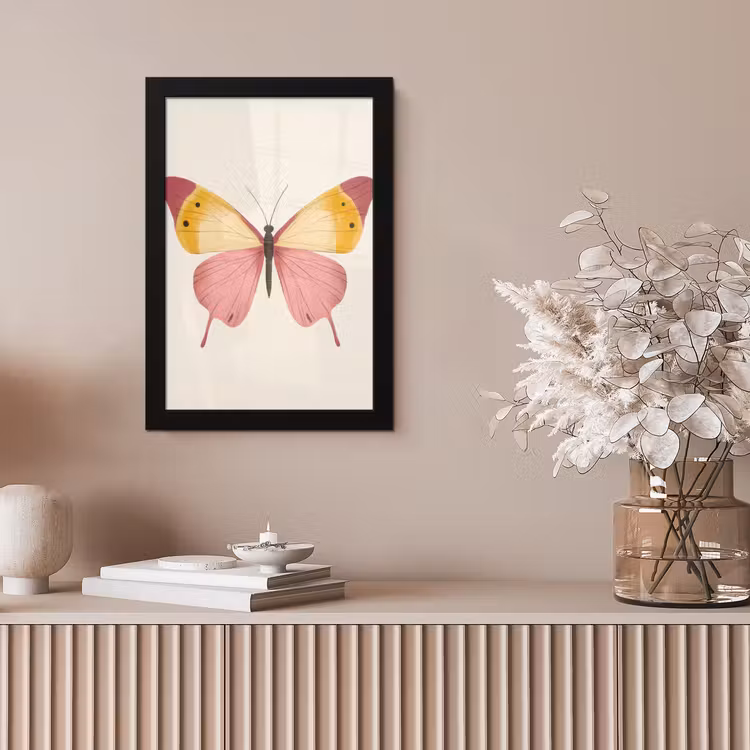 Vlinder - Illustratie - Roze fotolijst zwart zonder passe partout klein -sfeer5