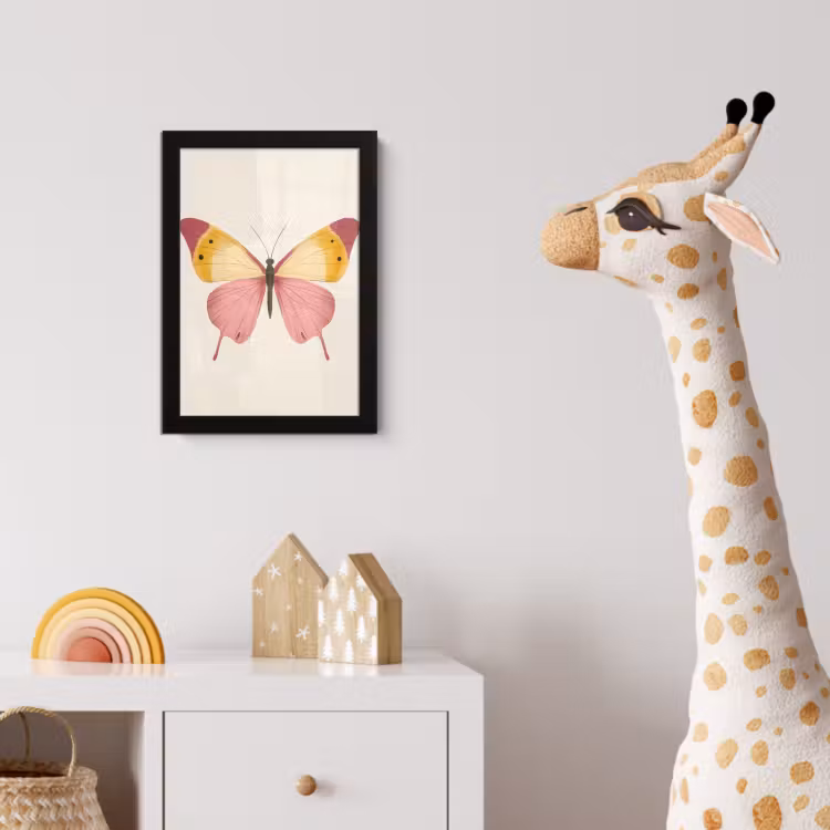 Vlinder - Illustratie - Roze fotolijst zwart zonder passe partout klein -usfeer4_kinderkamer