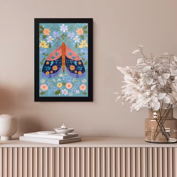 Vlinder - Sierlijk - Bloemen - Bladeren fotolijst zwart zonder passe partout klein -sfeer5