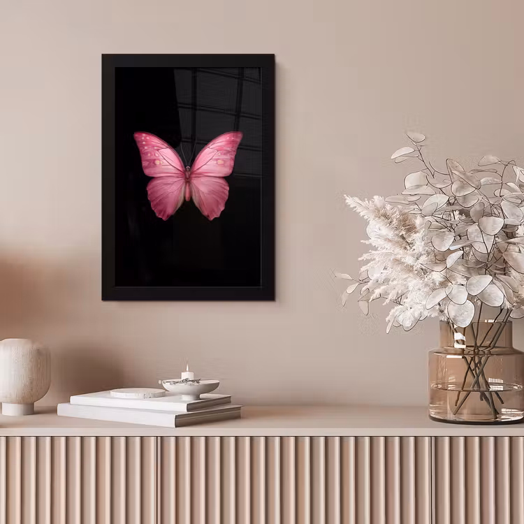 Vlinder - roze - Elegant fotolijst zwart zonder passe partout klein -sfeer5