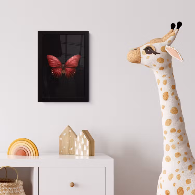 Vlinder - Rood - Minimalistisch fotolijst zwart zonder passe partout klein -usfeer4_kinderkamer