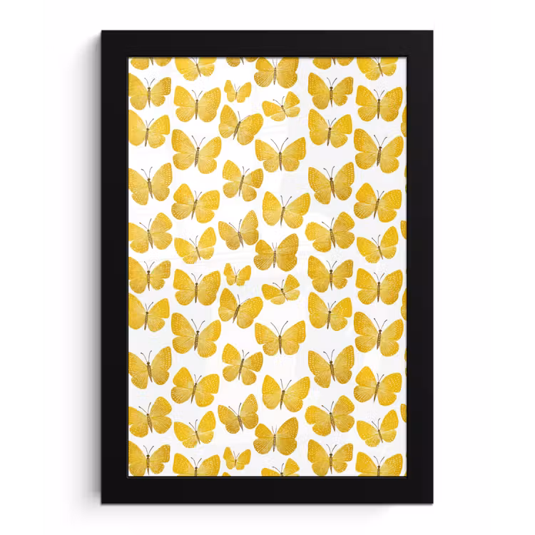 Vlinders - Botanisch - Illustratie - Geel - Wit fotolijst zwart zonder passe partout klein 224 -3d