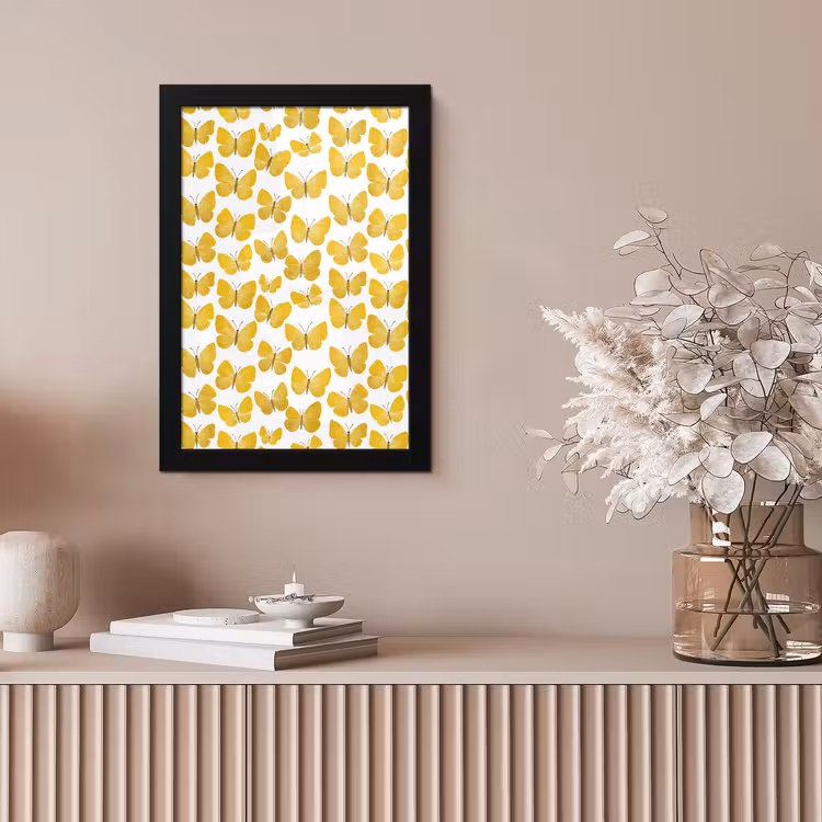 Vlinders - Botanisch - Illustratie - Geel - Wit fotolijst zwart zonder passe partout klein 224 -sfeer5
