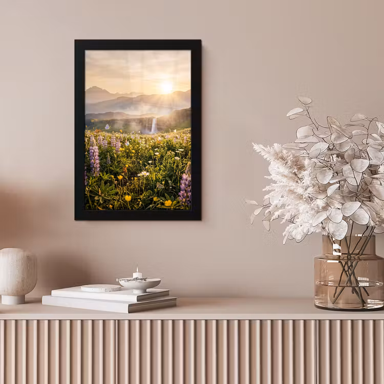 Vlinders - Waterval - Bloemenveld fotolijst zwart zonder passe partout klein -sfeer5