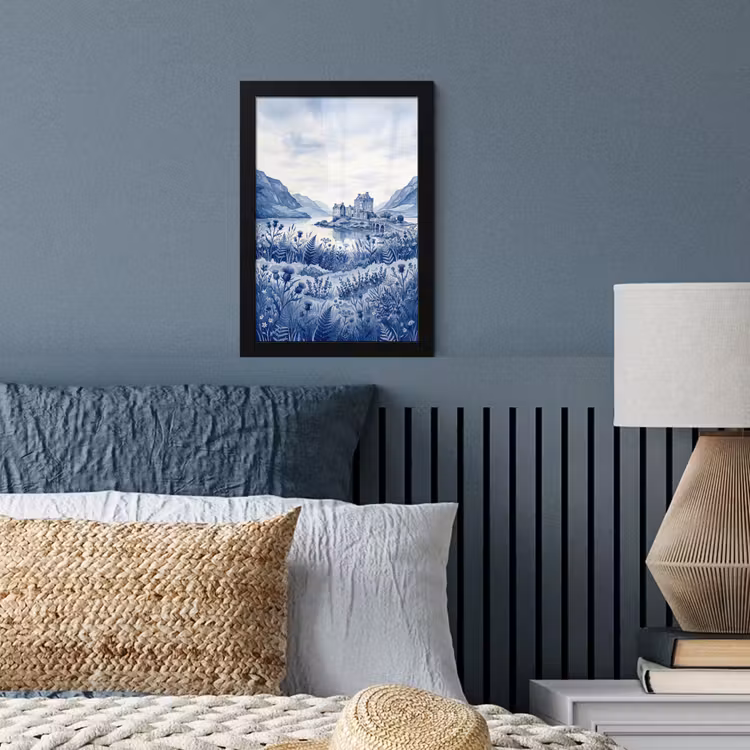 Schots - Kasteel - Blauw - Aquarel fotolijst zwart zonder passe partout klein -sfeer3