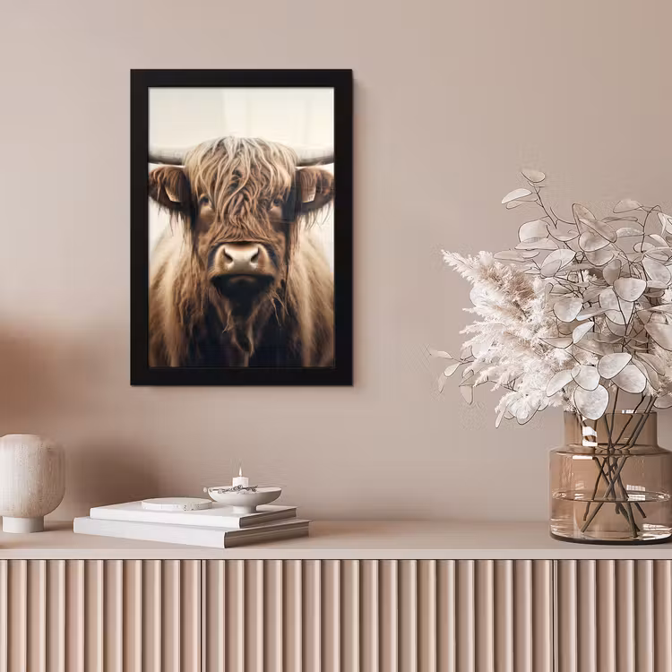 Schotse hooglander - Hoorns - Landschap fotolijst zwart zonder passe partout klein -sfeer5