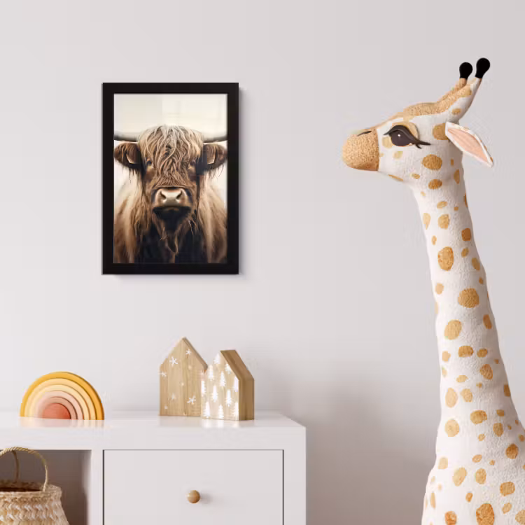 Schotse hooglander - Hoorns - Landschap fotolijst zwart zonder passe partout klein -usfeer4_kinderkamer
