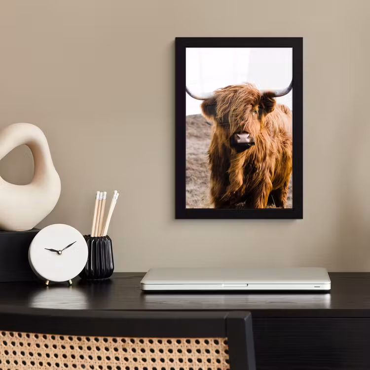 Schotse hooglander - Landschap - Koe - Bruin - Dieren - Natuur fotolijst zwart zonder passe partout klein -sfeer1