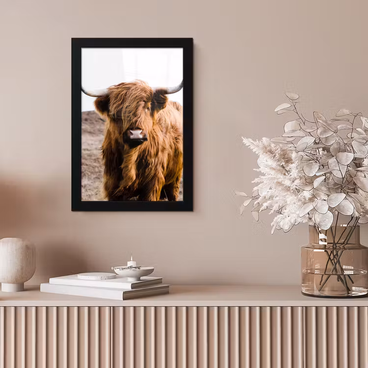 Schotse hooglander - Landschap - Koe - Bruin - Dieren - Natuur fotolijst zwart zonder passe partout klein -sfeer5