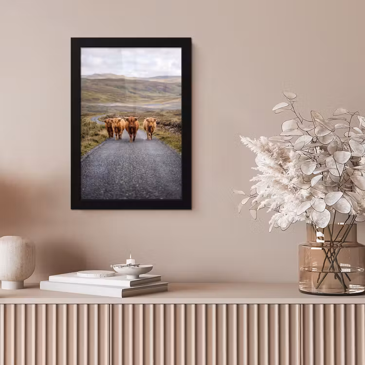 Schotse Hooglanders - Weg - Landschap - Kudde fotolijst zwart zonder passe partout klein -sfeer5