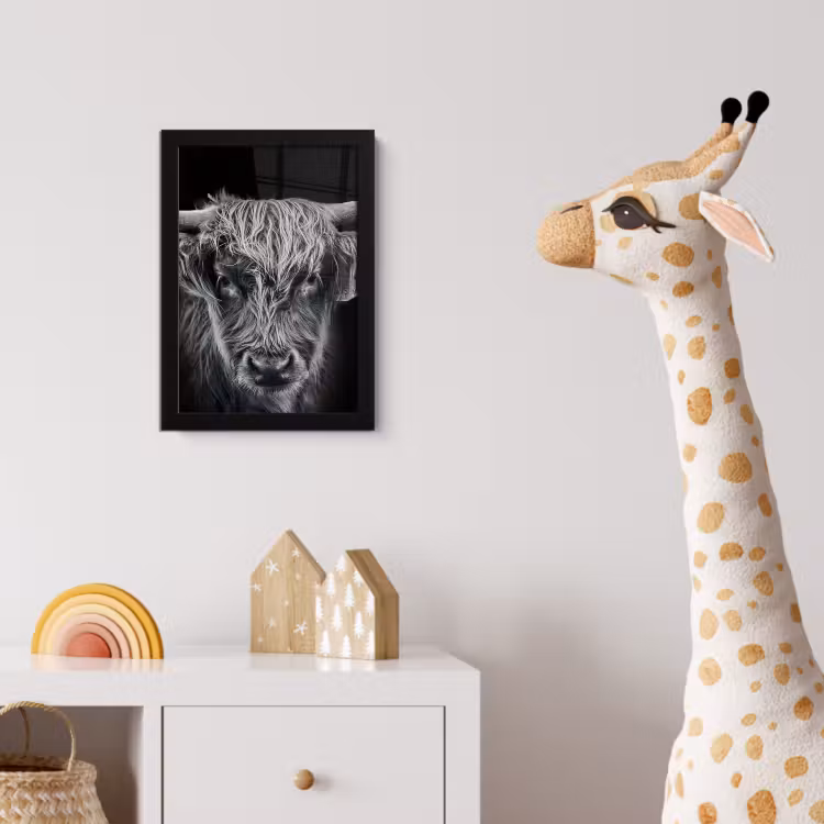 Schotse hooglander - Zwart - Koe - Dieren fotolijst zwart zonder passe partout klein -usfeer4_kinderkamer