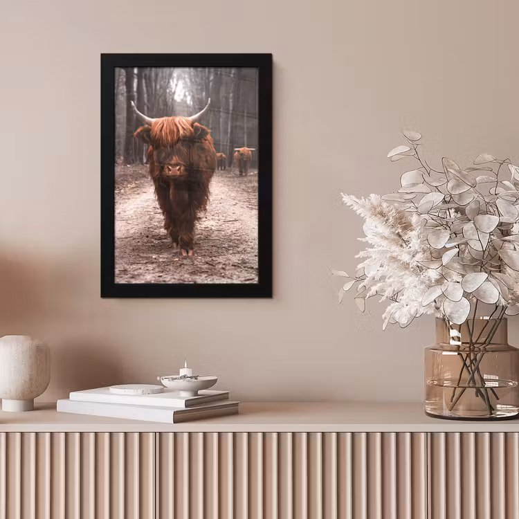 Schotse hooglander - Bos - Koe - Dieren - Natuur fotolijst zwart zonder passe partout klein -sfeer5