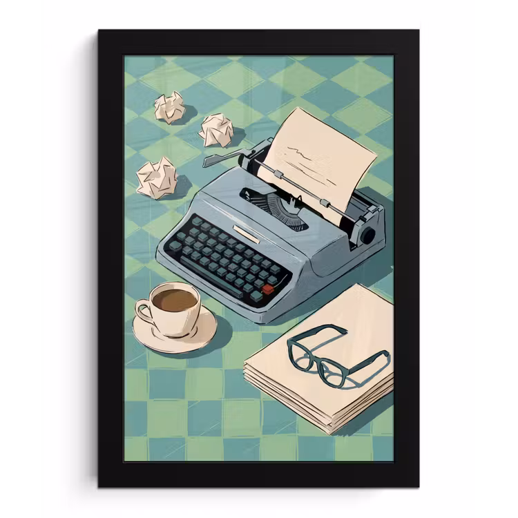 Typemachine - Kantoor - Vintage - Illustratie - Groen fotolijst zwart zonder passe partout klein -3d