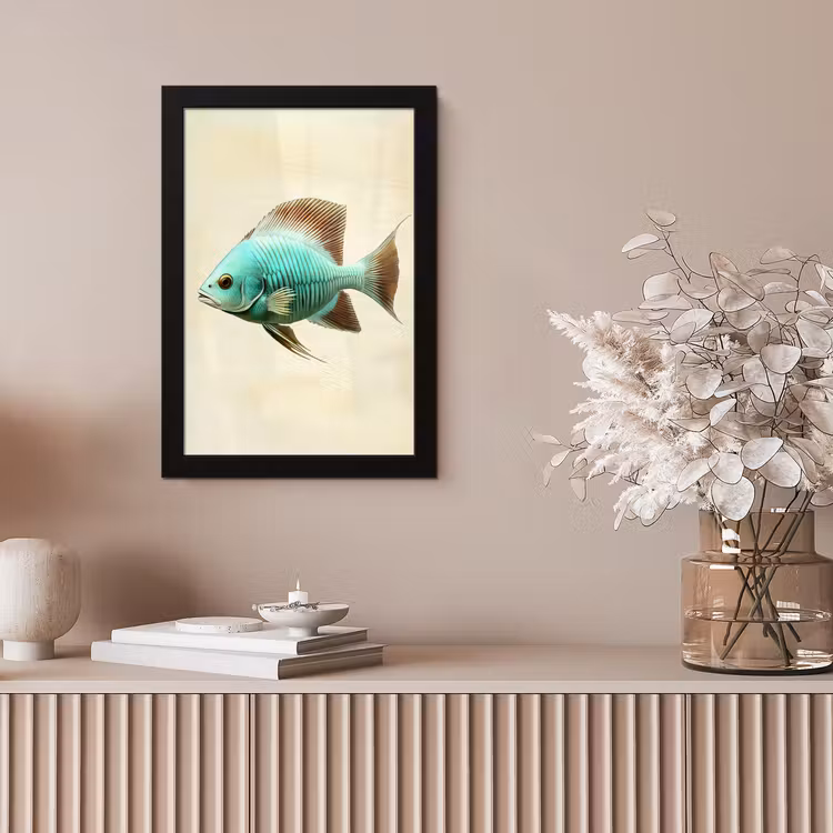 Schubben - Vis - Mint - Minimalistisch fotolijst zwart zonder passe partout klein -sfeer5