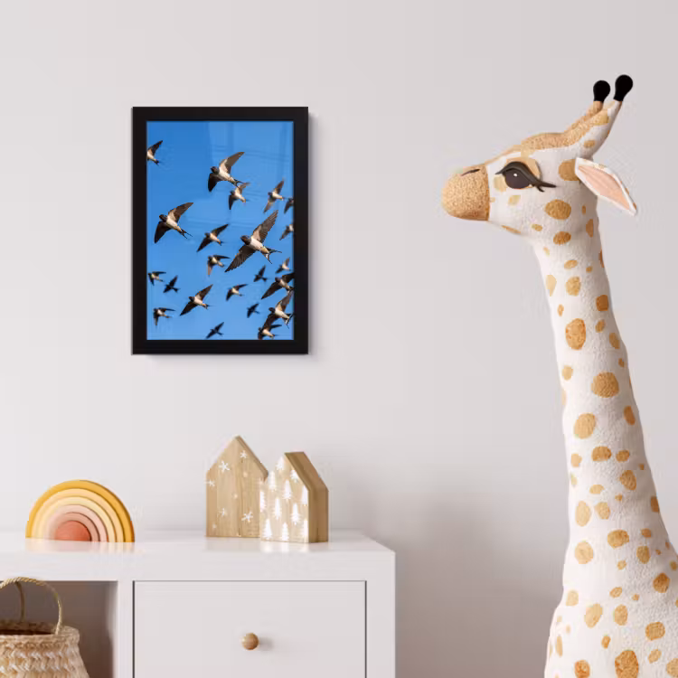 Zwaluwen - Vliegen - Blauw fotolijst zwart zonder passe partout klein -usfeer4_kinderkamer