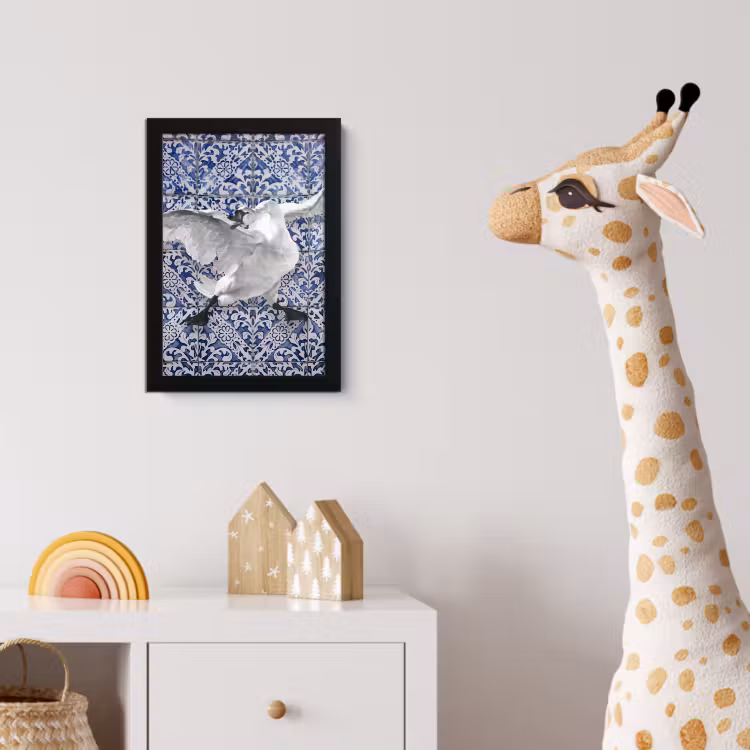 Zwaan - Kunst - Delfts blauw - Schilderij - Oude meesters fotolijst zwart zonder passe partout klein -usfeer4_kinderkamer