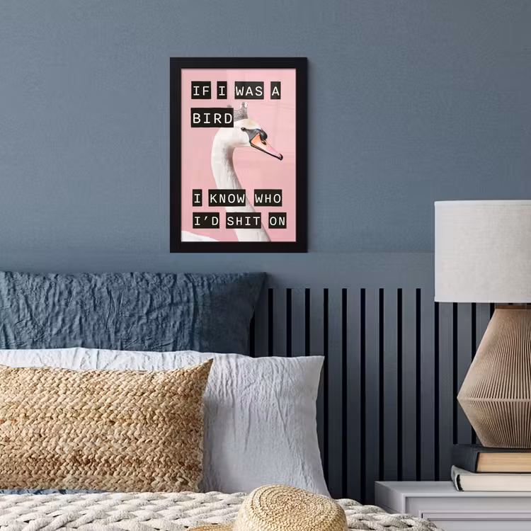 Zwaan - Vogel - Decoratie - Roze fotolijst zwart zonder passe partout klein -sfeer3