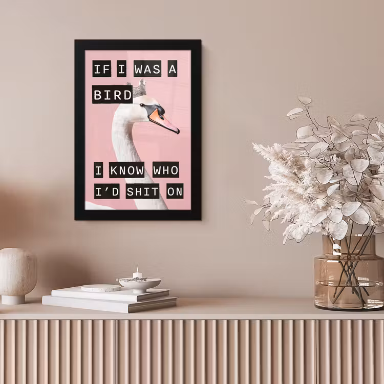 Zwaan - Vogel - Decoratie - Roze fotolijst zwart zonder passe partout klein -sfeer5