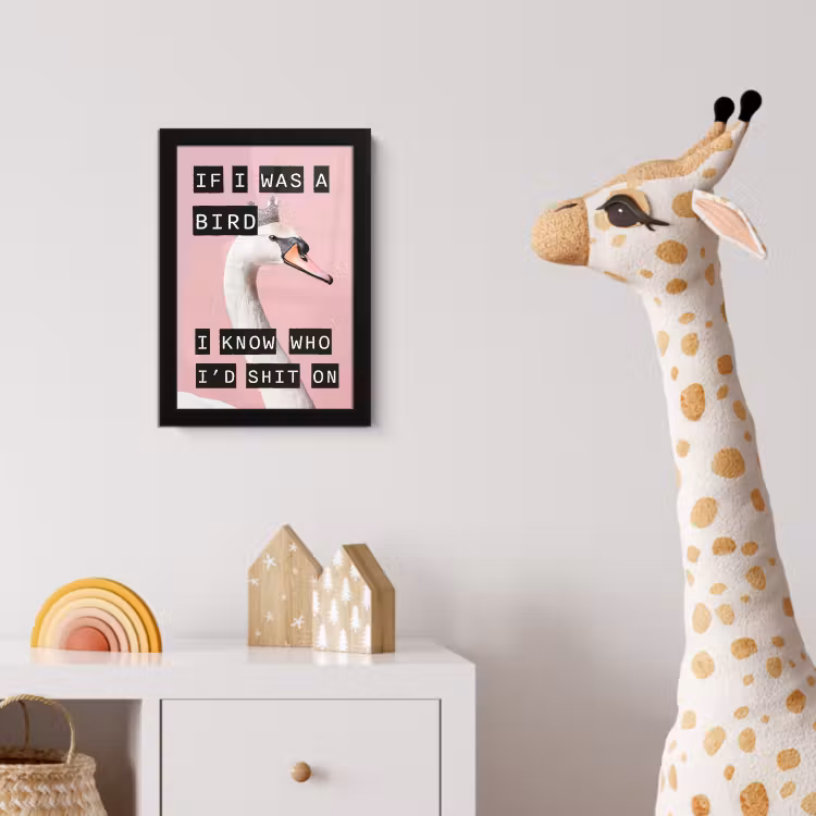 Zwaan - Vogel - Decoratie - Roze fotolijst zwart zonder passe partout klein -usfeer4_kinderkamer