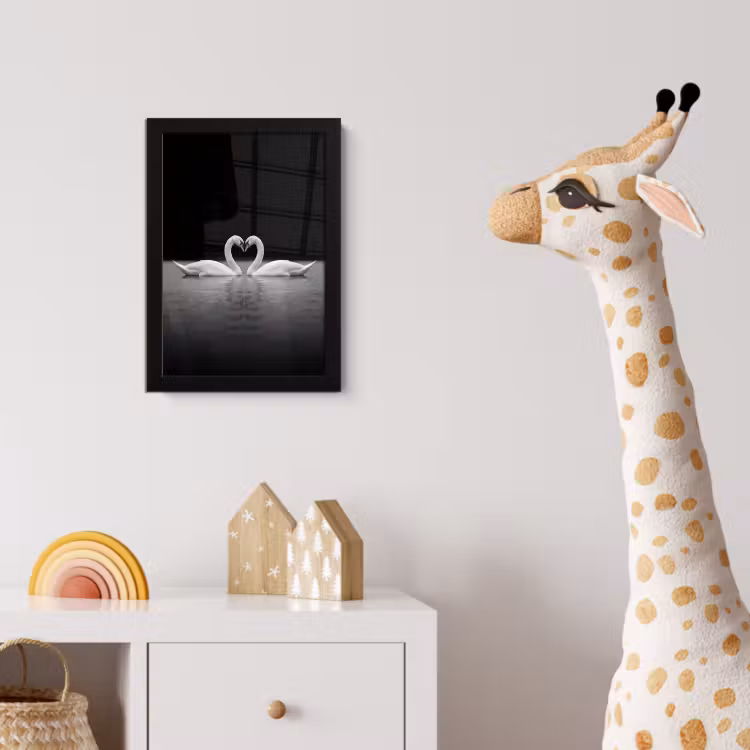 Zwanen - Hart - Zwart - Wit fotolijst zwart zonder passe partout klein -usfeer4_kinderkamer