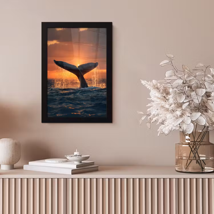 Walvis staart - Water - Zonsondergang fotolijst zwart zonder passe partout klein -sfeer5
