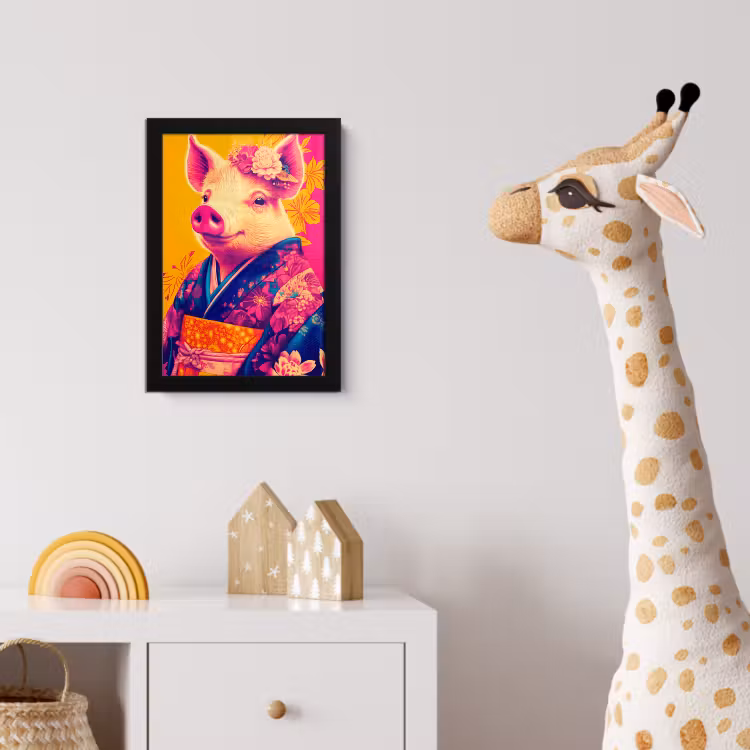 Varken - Bloemkroon - Kimono - Abstract fotolijst zwart zonder passe partout klein -usfeer4_kinderkamer